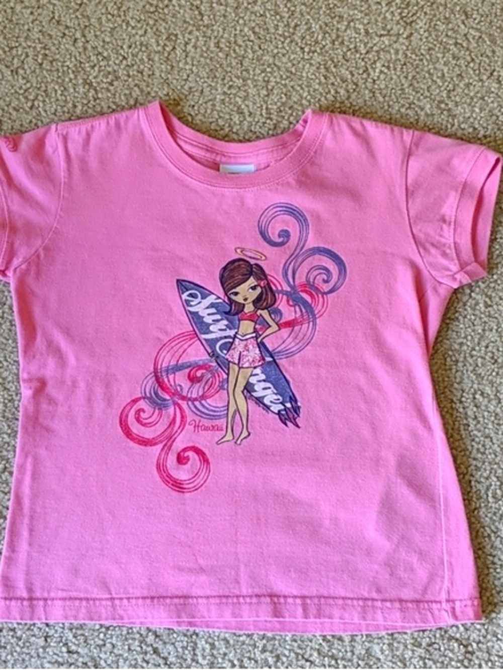 Girls Pink Surf Graphic Short Sleeve Top by